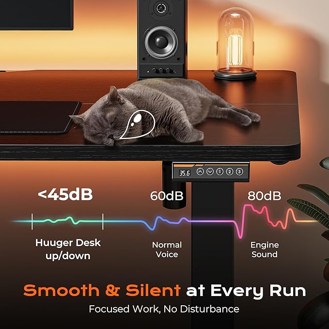 Huuger 48 x 28 Large Electric Standing Desk, Height Adjustable Desk, 27.6" Deep Desktop, Stand up Gaming, 2 Hooks, 3 Preset Heights, for Home Office, Black