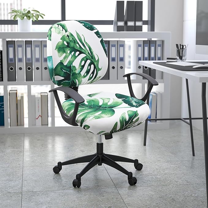 Smiry Stretch Printed Office Computer Chair Covers, Universal Washable Removable Desk Rotating Chair Slipcovers Protector, Seat + Backrest Cover - Green