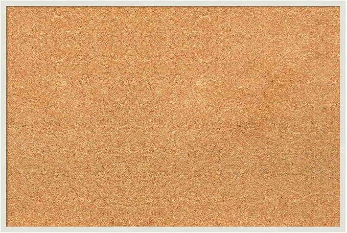 Amanti Art Natural Cork Board for Wall, 17x25 Vision Board with White Frame, Medium Corkboard Office Decor for Home Organization, Modern Corkboard Pinboard to Display Items for Home Organization in