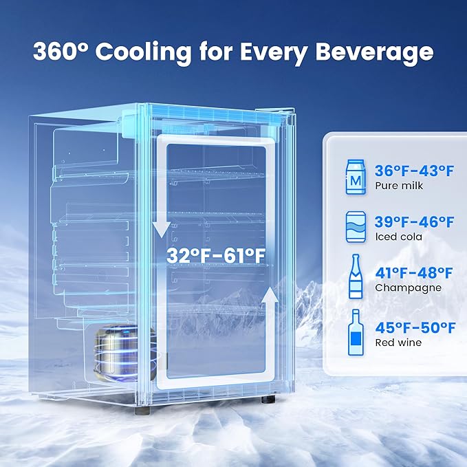 4.5 Cu.Ft Beverage Refrigerator Cooler - 145 Can Mini Fridge Glass Door for Soda Beer Wine, Small Refrigerator for Bedroom Office Home Bar, 4 Adjustable Shelves, Silver