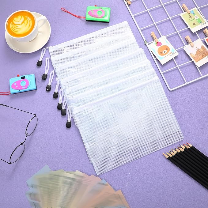 Jetec 32 Pcs Mesh Zipper Bags Toy Storage Bikini Organizer Bag Bolsas Para Guardar Trajes De Baño Waterproof Zipper Reusable Pouch Puzzle Multipurpose for Storage Office(White,9 x 7 Inch)