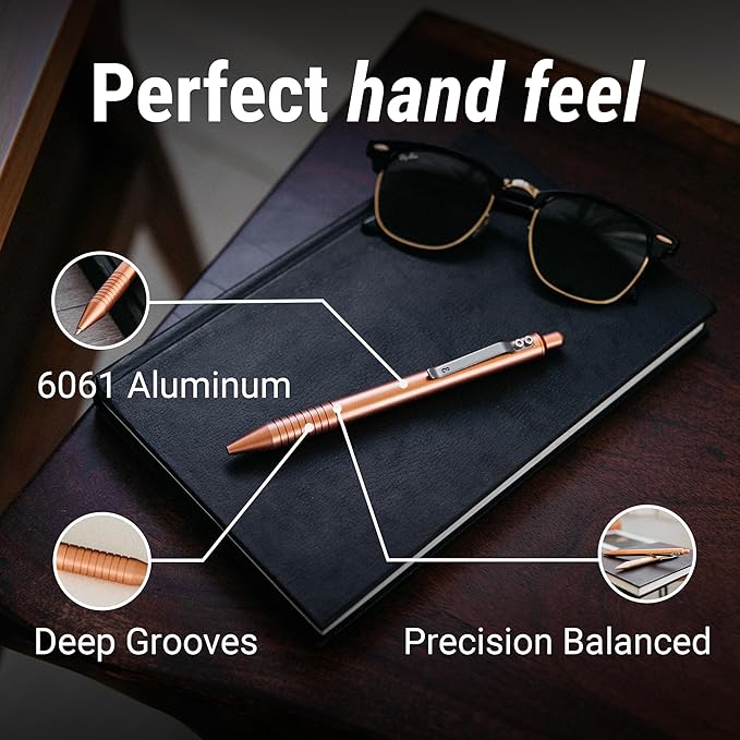 Everyman Grafton Full Click Refillable 0.7mm Ball Point Pen, Rose gold | Sleek Anodized Aluminum EDC Pen with Deep Grooved Grip | Smooth Writing Pocket Pen for Office, Travel, Gifting & Daily Use