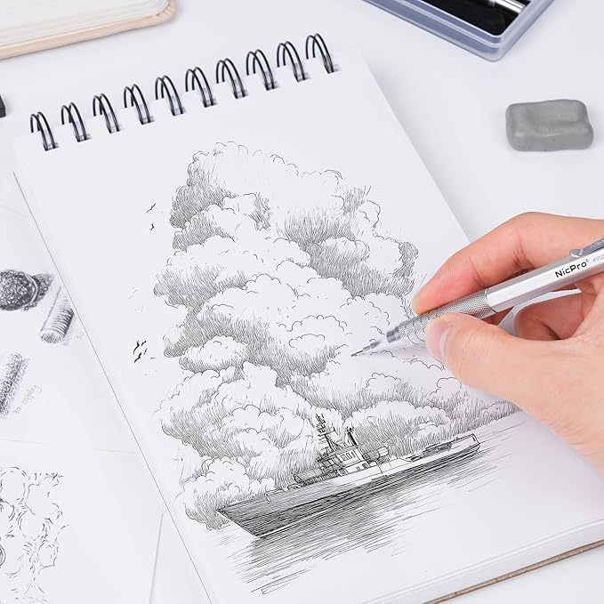 Nicpro 22PCS Metal Mechanical Pencil Set in Case, Art Drafting Pencil 0.5, 0.7, 0.9 mm & 2 PCS 2mm Mechanical Drawing Pencils with 396PCS Leads (4B 2B HB 2H Colored) for Drawing Writing Sketching