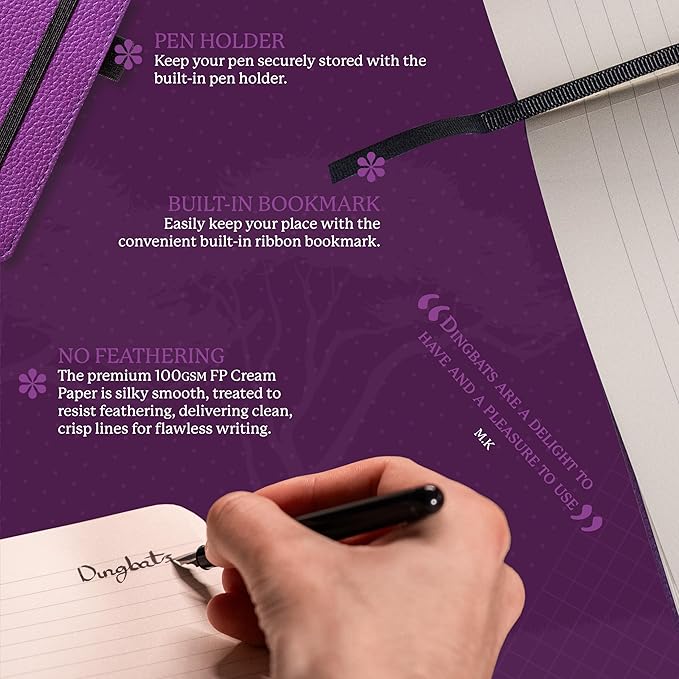 Dingbats* Wildlife Lined Writing Journal Notebook A5 - Vegan Leather Hardcover - Ideal for Work, Travel - Pocket, Elastic Closure, & Bookmark