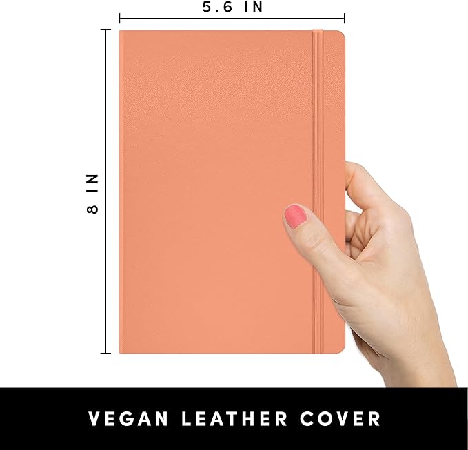 PAPERAGE Lined Journal Notebook, (Coral), 160 Pages, Medium 5.6 in x 8 in - 100 GSM Thick Paper – Hardcover Journaling Notebook for Work, School & Note Taking