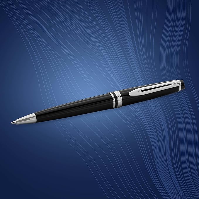 Waterman Expert Ballpoint Pen, Gloss Black with Chrome Trim, Medium Tip, Blue Ink, Luxury Pen in Gift Box, Great Gift for Coworker