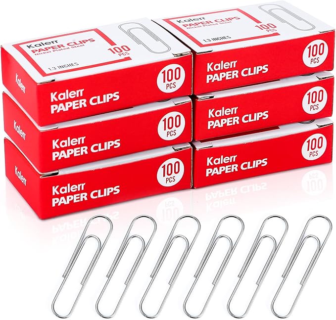 Paper Clips, 600 Pcs Paperclips (6 Boxes of 100 Each), Premium Paper Clip, 1-2/7" Silver Paper Clips Medium (1.3 Inches), Rustproof Metal Paper Clip for Office, School, Home