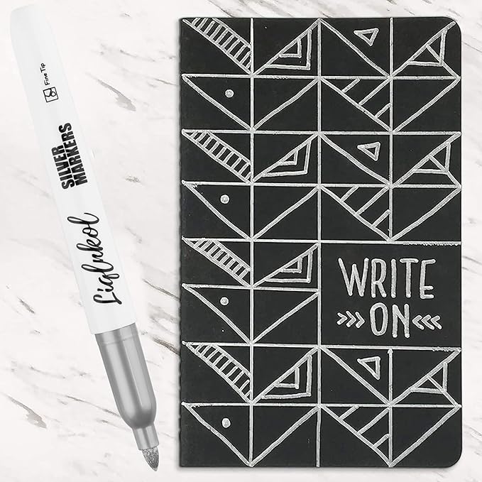 Silver Metallic Markers Pens Bulk of 24 Pack, 2mm Felt Fine Tip for Art, Crafts, Drawing, DIY Projects, Office Supplies, Gift Card Making