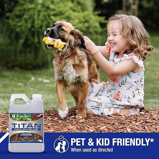 Titan Mulch Glue for Landscaping, Fast-Dry, Non-Toxic, Strong Mulch Glue for Rocks, Prevents Washout & Erosion in Flowerbeds & Gardens, Long-Lasting Stabilizer (128 Fl Oz) by Fusion Chemical