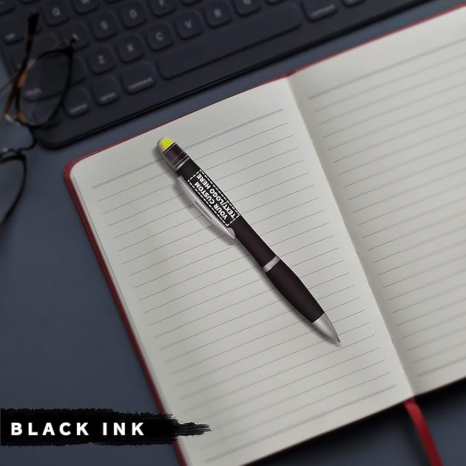 DISCOUNT PROMOS 10 Marathon Gel Highlighter Pens Pack - Customizable Text, Logo - Twist Mechanism, Ballpoint - Black