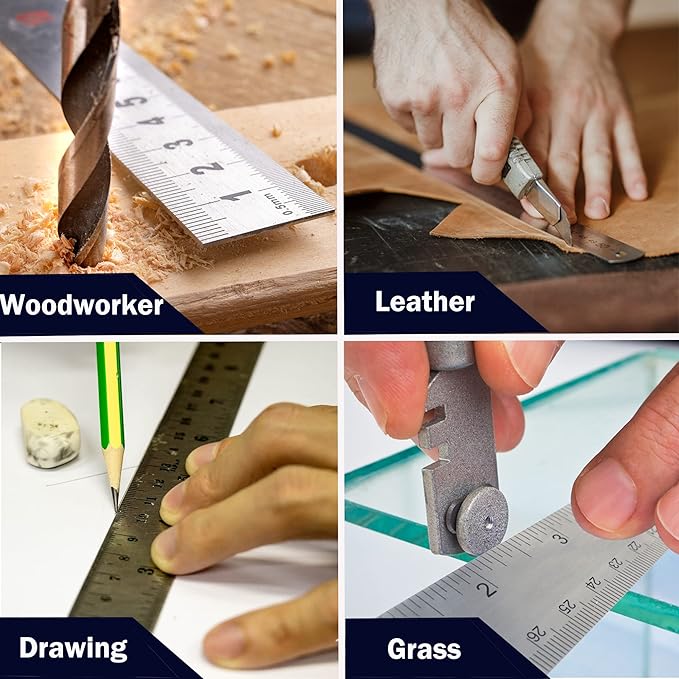 Metal Ruler 6 Inch:[2 Pieces 6 Inch] Non-Slip Cork Backing Rulers with Inch and Centimeters Prevent Ink Leakage:for School Office Drawing Engineering