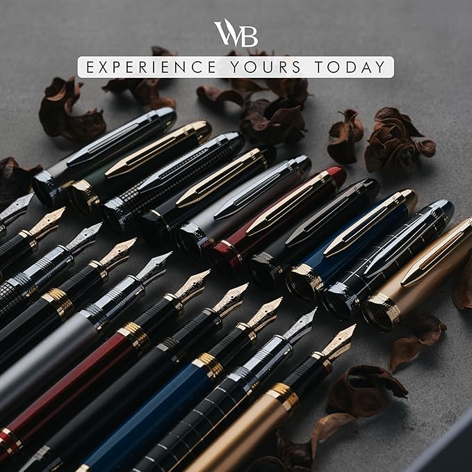 Wordsworth & Black Majesti Fountain Pen-(Checked), Luxury Case, Chrome Finish; Fine Nib- Ink Cartridges, Refillable Ink Converter-Calligraphy Pen-Best Business Gift Set for Men & Women