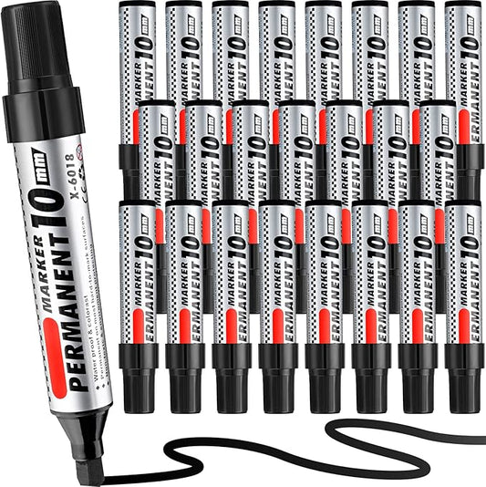 Thenshop 24 Pack Jumbo Size Permanent Markers Bulk Permanent Marker Set Chisel Tip Pens Waterproof for Industrial Use Work on Wood Metal Plastic Stone Glass(Black)