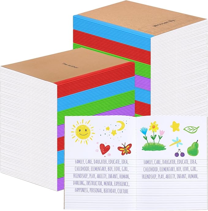 Henoyso 40 Pcs Primary Composition Notebook 9 3/4 x 7 1/2 Inch Kids Journal, Back to School Supplies, K-2 Primary Writing Notebook for Kids Student Draw and Write Story Journal (4 Color)