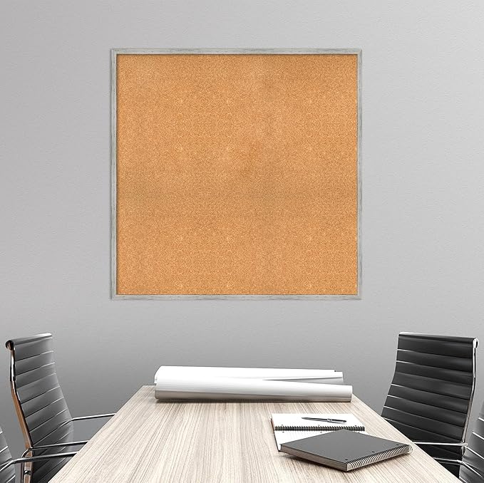 Amanti Art Natural Cork Board for Wall, 37x37 Vision Board with White Frame, Oversize Corkboard Office Decor for Home Organization, Cottage Corkboard Pinboard to Display Items for Home Organization