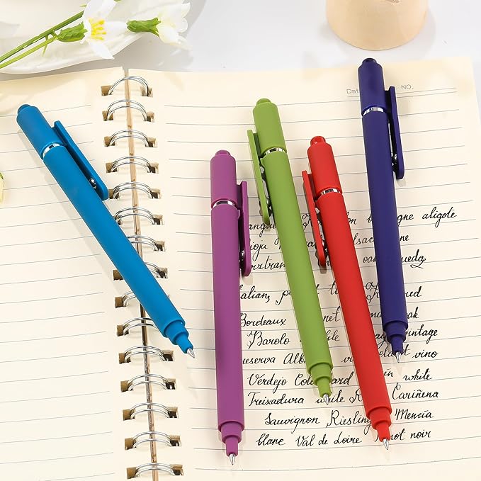 RIANCY Gel Pens, 0.5mm Black Ink Quick Dry Ball Point Pens, Fine Point Smooth Writing Retractable Pens, Cute Aesthetic Gifts Set for Men Women Journaling, Office School Stationery Supplies Pack of 5