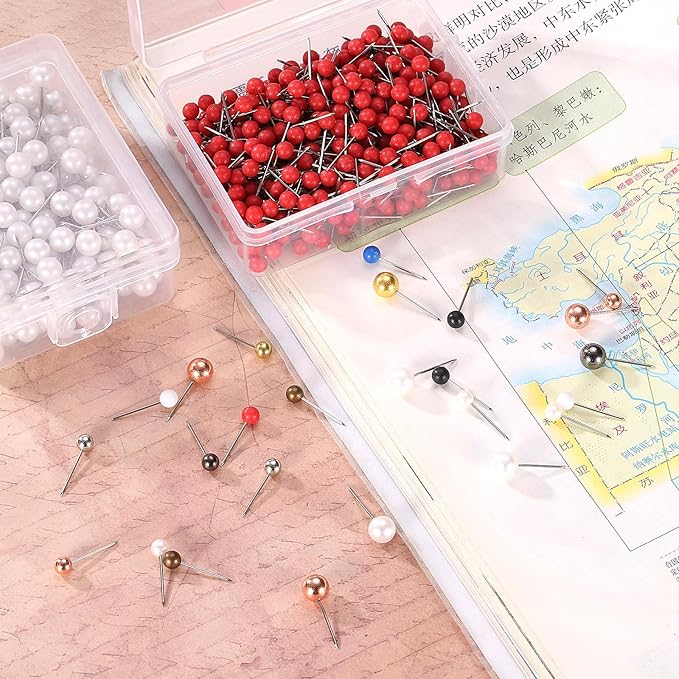 uxcell 800 Pcs Push Pins, Map Thumb Tacks 4mm Round Head Decorative Push Pins for Bulletin Board Home Office Travel Wall DIY Crafts Map Photo, Rose Gold