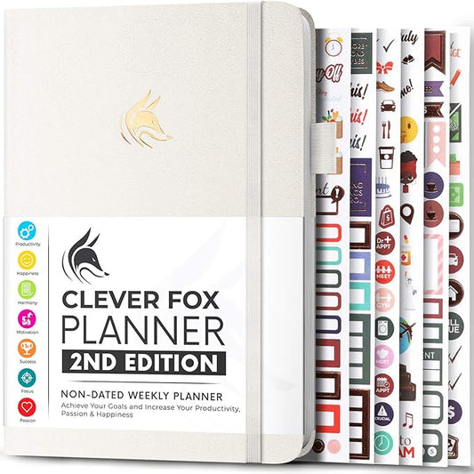 Clever Fox Planner 2nd Edition – Colorful Weekly & Monthly Goal Planner, Time Management & Productivity Organizer, Undated, A5 (White)