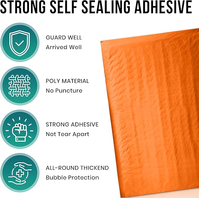 Levex - #000 4" x 8" [10 Pack] Orange Poly Bubble Mailers, Padded Envelope Mailers, Packing Envelope & Mailing Bags for Shipping