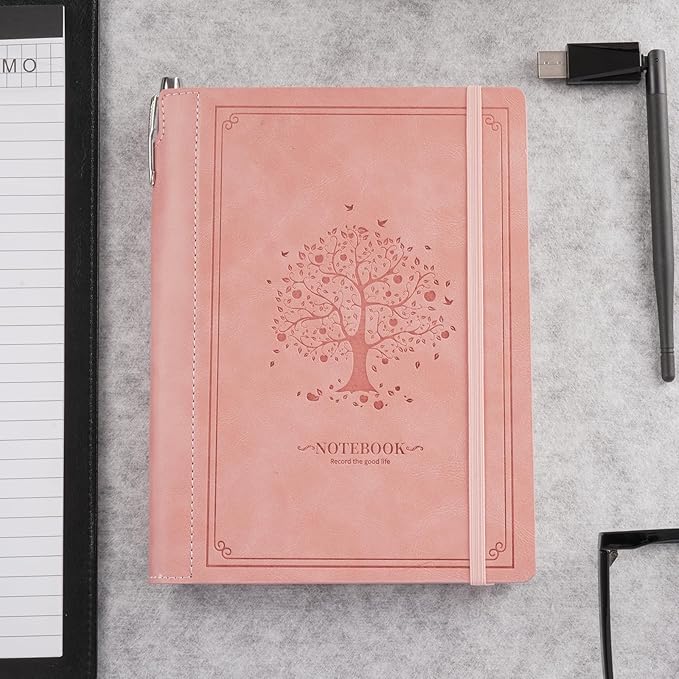 Lined Notebook Journal for Women Men 320 Pages A5 Hardcover Leather with Pen Holder College Ruled Journals for Work Note Taking Travel School Pink