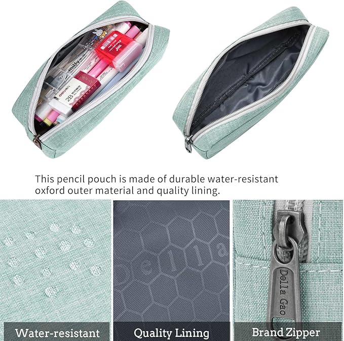 Della Gao Small Pencil Case Large Capacity Pencil Pouch Marker Pen Bag Coin Pouch Office Stationery Organizer (Green)