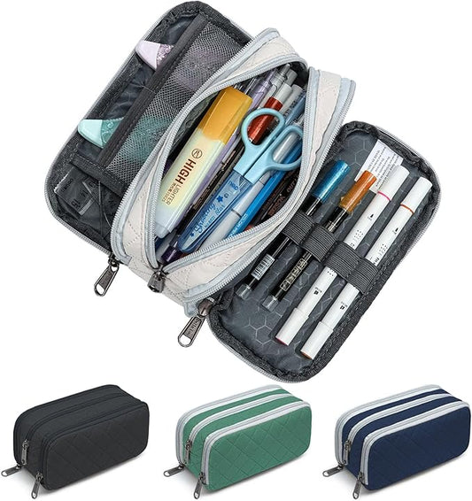 Della Gao Small Pencil Case Large Capacity Pencil Pouch Marker Pen Bag Coin Pouch Office Stationery Organizer (Beige-03RH)