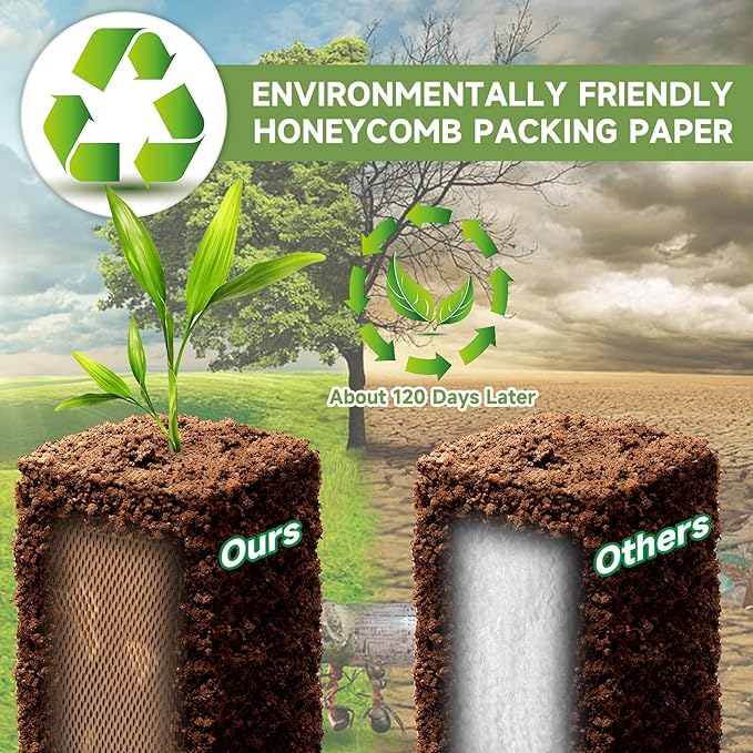 Honeycomb Packing Paper Wrap 15''x600', Substitute Alternative for Bubble Cushioning Wrap for Moving Shipping Packaging, Recyclable Moving Supplies with 48 Fragile Sticker Labels