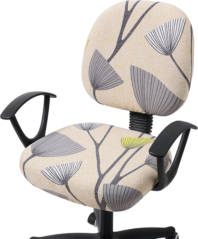 Smiry Stretch Printed Office Computer Chair Covers, Universal Washable Removable Desk Rotating Chair Slipcovers Protector, Seat + Backrest Cover - Yellow and Grey