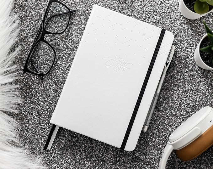 Black Paper Bullet Dotted Journal Notebook | B5 Starry Night by Scribbles That Matter | Free white gel pen | 160gsm Blackout no-bleed dot grid paper | For Men and Women | 7 x 10 in | Black