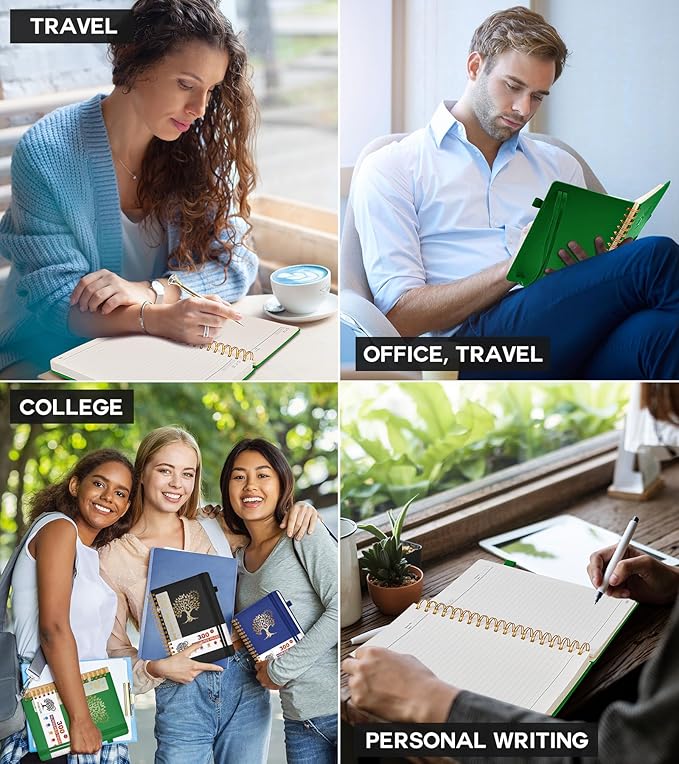 Large Spiral Notebook Journal for Women Men - 300 Numbered Lined Pages, College Ruled, A4 Hardcover Spiral Bound Notebook for School, Work, Note Taking, Writing, Leather Spiral Journal 8.5"x11"