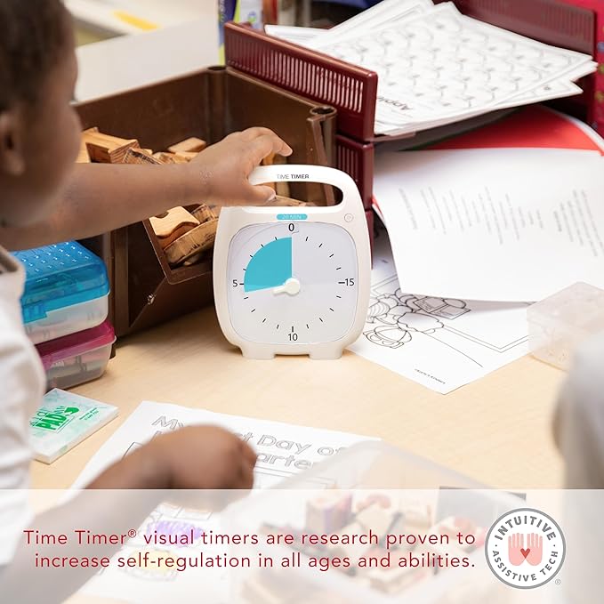 Time Timer PLUS 20 Minute Desk Visual Timer — Countdown Timer with Portable Handle for Classroom, Office, Homeschooling, Study Tool with Silent Operation (White)