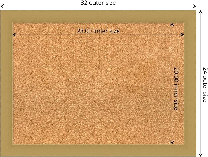 Amanti Art Natural Cork Board for Wall, 24x32 Vision Board with Gold Frame, Medium Corkboard Office Decor for Home Organization, Casual Corkboard Pinboard to display items for home organization