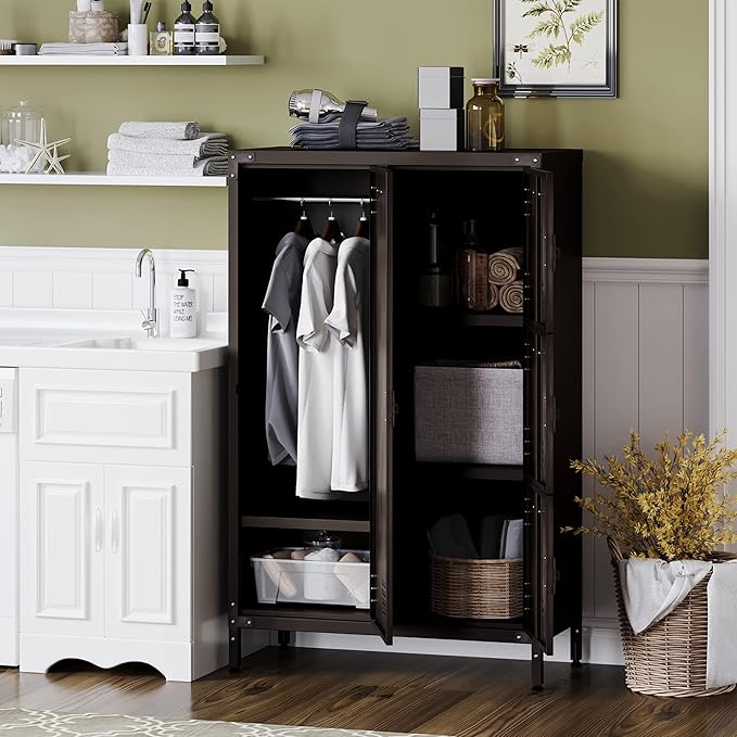 Letaya Metal Locker Storage Cabinet,55" Steel Retro Wardrobe,4 Doors Lockable,Adjustable Feet Organizer Locker for Employees Home Office School Gym (4 Door)