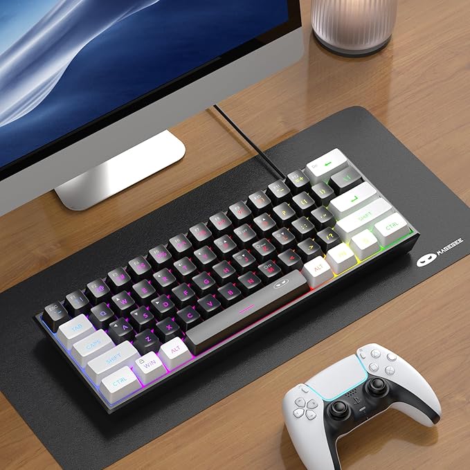 MageGee Mini 60% Gaming Keyboard, RGB Backlit 61 Key Ultra-Compact Keyboard, TS91 Ergonomic Waterproof Mechanical Feeling Office Computer Keyboard for PC, MAC, PS4, Xbox ONE Gamer(White Black)…