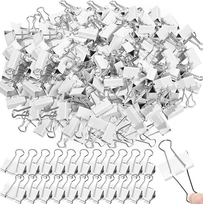 Jetec 100 Pack 1. 25in/32mm White Metal Binder Clips Bulk Medium Reusable Fold Back Binder Clips Paper Clamps Spring Steel Sturdy for Home Office School Supplies
