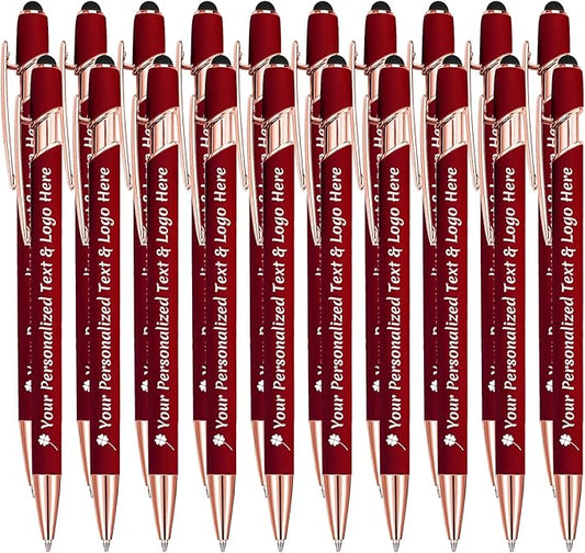 STREADVE Personalized Custom Pens 20 Engraved Writing Pen with Name Logo, Customized Promotional Items Stylus Pen Gifts for Communion Wedding Men Women Realtor Business, Deep Red