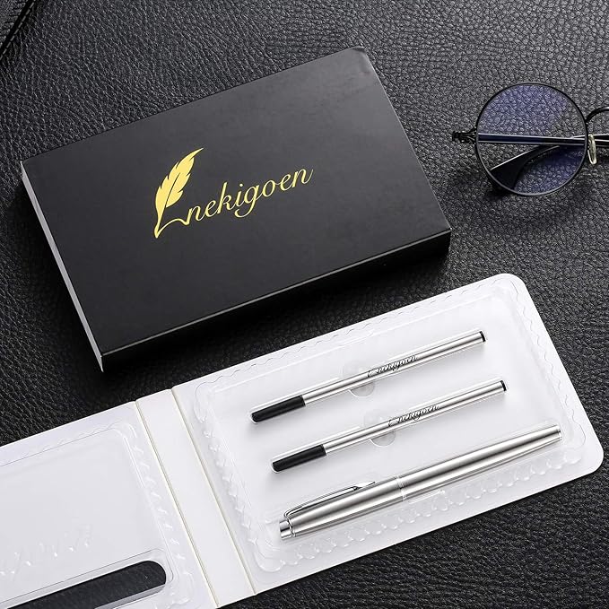 Rollerball Pen Fine Point Gel Black Ink Smooth Writing,Luxury Rollerball Pen with Chrome Finish Fancy Pen Gift Set for Executive Business Office School,Professional,Executive Pen G3 (Silver)