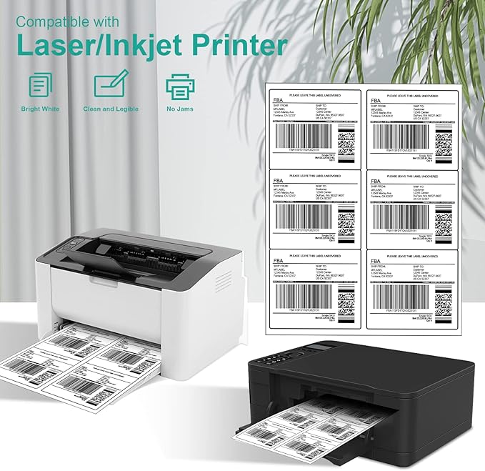 MFLABEL 3-1/3" x 4" Shipping Address Labels, FBA Labels, 6-UP Sticker Labels, White Shipping Labels, Easy to Peel, Address Labels for Laser/Ink Jet Printer, 6 Per Page (300 Labels, 50 Sheets)