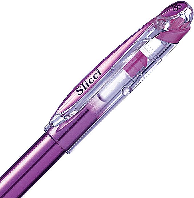 Pentel Arts Slicci Metallic 0.8 mm Needle Tip Gel Pen, Metallic Violet Ink, Box of 12 (BG208-MV)