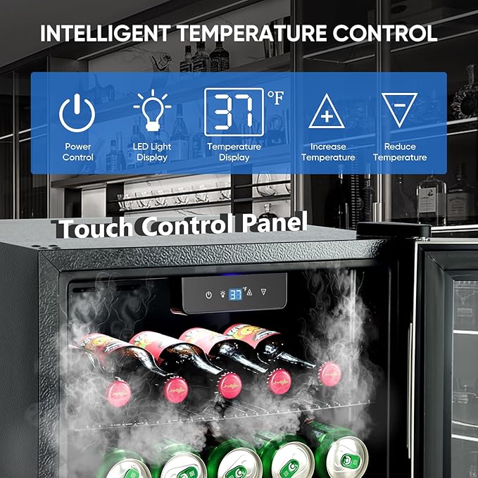 Beverage Refrigerator Cooler - 120 Can Mini Fridge with Glass Door for Soda Beer or Wine, Beverage Cooler for Bedroom, Office, Bar with Adjustable Shelves & Digital Temperature Display, Black