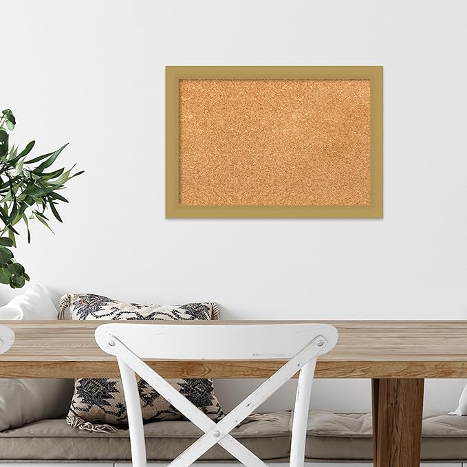 Amanti Art Natural Cork Board for Wall, 14x20 Vision Board with Gold Frame, Small Corkboard Office Decor for Home Organization, Casual Corkboard Pinboard to Display Items for Home Organization in
