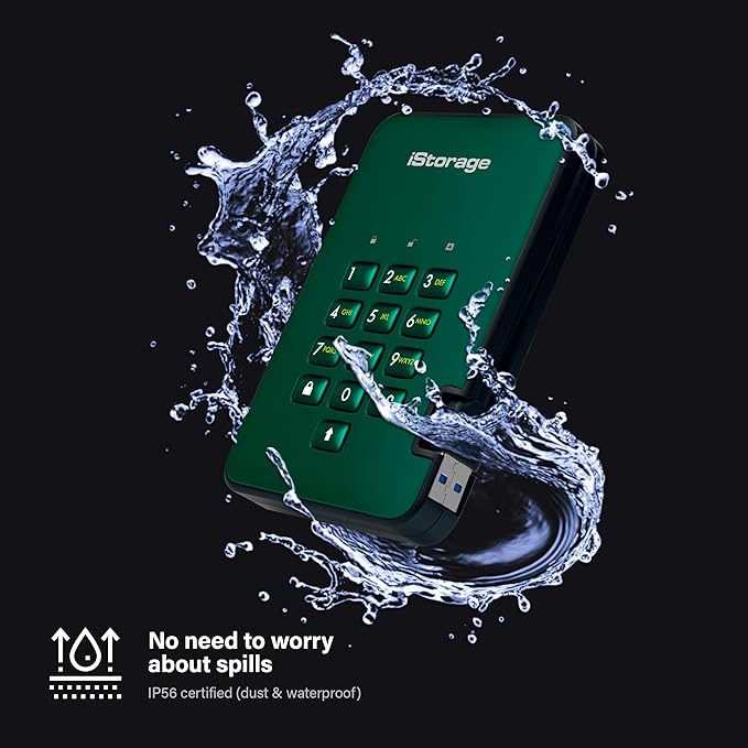 iStorage diskAshur2 HDD 500GB Green | Secure portable hard drive | Password protected | Dust & water resistant | Hardware Encryption