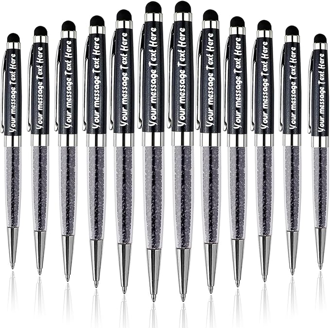 Personalized Crystal Ballpoint Pens with Stylus - Engraved your Name Or Message Pens for Executives, Teachers, and Students. Ideal Gift for Graduations, Promotions 12pcs/Pack