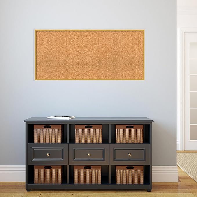 Amanti Art Natural Cork Board for Wall, 21x45 Vision Board with White Frame, Oversize Corkboard Office Decor for Home Organization, Modern Corkboard Pinboard to Display Items for Home Organization in