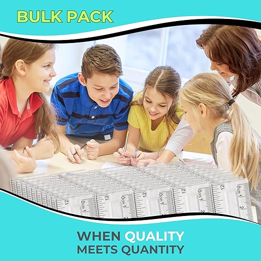 NOKKO Rulers Bulk for Classroom - Pack of 50 - Clear Plastic Ruler 12 Inch / 30 cm - Transparent School Ruler with Inches and Centimeters - Back to School Supplies for Kids, Students and Teachers