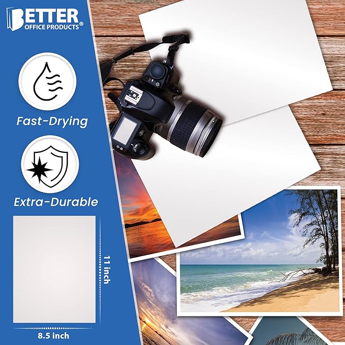 Better Office Products Glossy Photo Paper, 8.5 x 11 Inch, 100 Sheets, 200 gsm/53LBS, Letter Size, 100-Count Pack