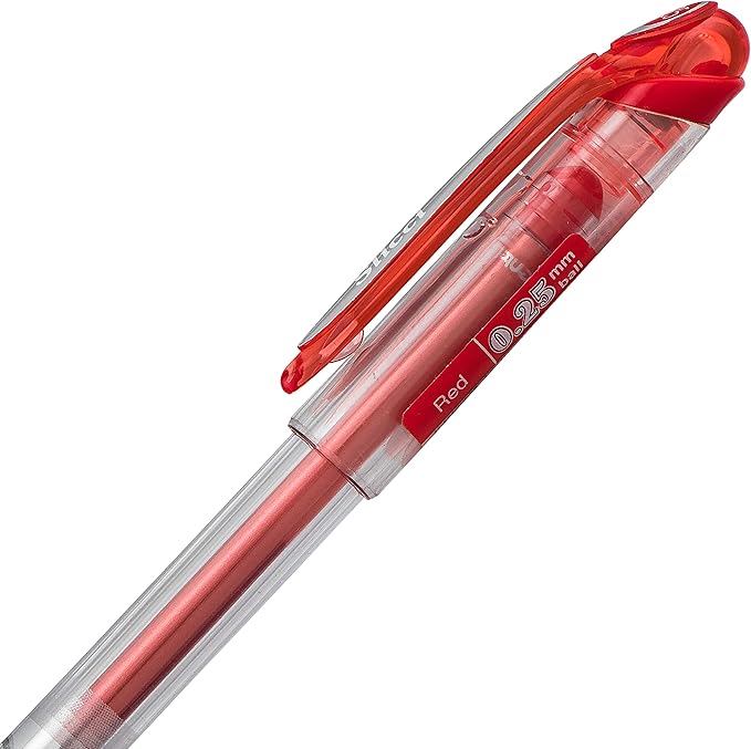 Pentel Arts Slicci 0.25 mm Extra Fine Gel Pen, Red Ink, Box of 12 (BG202-B)