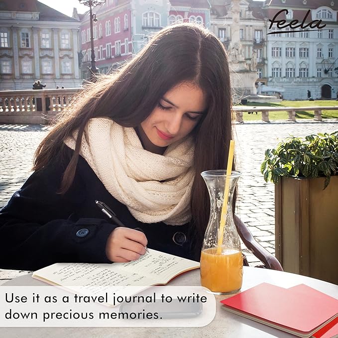 feela 8 Pack Soft Cover Journal Bulk, Notebooks College Ruled for Work, Lined Travel Journal for Women Men, Note Taking Notebook School Supplies Business Writing, 8.2” x 5.5”, A5, Red