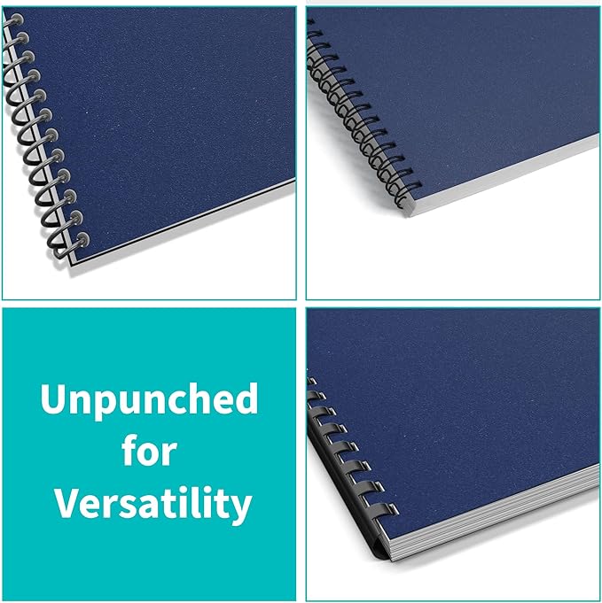 Binditek 50 Pack 12 Mil Sand-Textured Polycover, Midweight Binding Front and Back Covers, Lightly Sanded Finish, 8-1/2" x 11", Square Corners, Un-Punched, Navy, Office Supplies