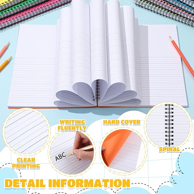 Henoyso 10 Pcs 100/50 Sheets Primary Composition Notebook K-2 Bulk Spiral Primary Journal Drawing Handwriting Practice for Kids Kindergarten 1st 2nd Back to School Supplies (Stylish Color,100 Sheets)